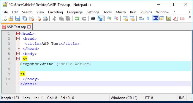 IIS-Web-PHP-Configuration-Key.docx CSCI-3343 19 P a g e Create ASP-Test.asp View ASP Pages Through IIS Web Engine 1] Created file ASP-Test.