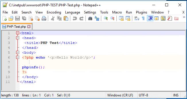 IIS-Web-PHP-Configuration-Key.docx CSCI-3343 24 P a g e 6] Push the Close Button. Test PHP #1 1] Create file PHP-Test.