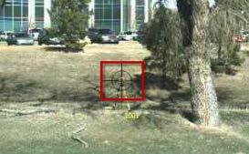 Figure 3. Fields of view using four camera zoom steps (yellow circle shows telescope view). The increasing zoom level is used to adjust the aim of the total station.