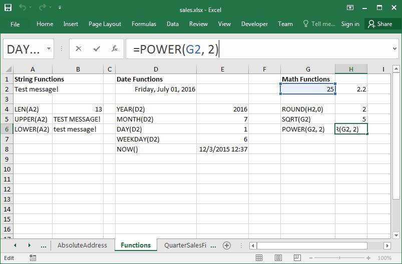 Using Excel Functions Excel has a large number of built-in functions to use.
