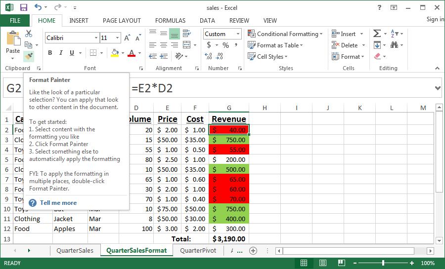 DATA 301: Data Analytics (36) Conditional Formatting Result The format painter button allows you to copy formatting to