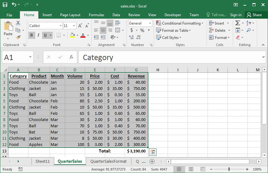 Creating a Pivot Table To