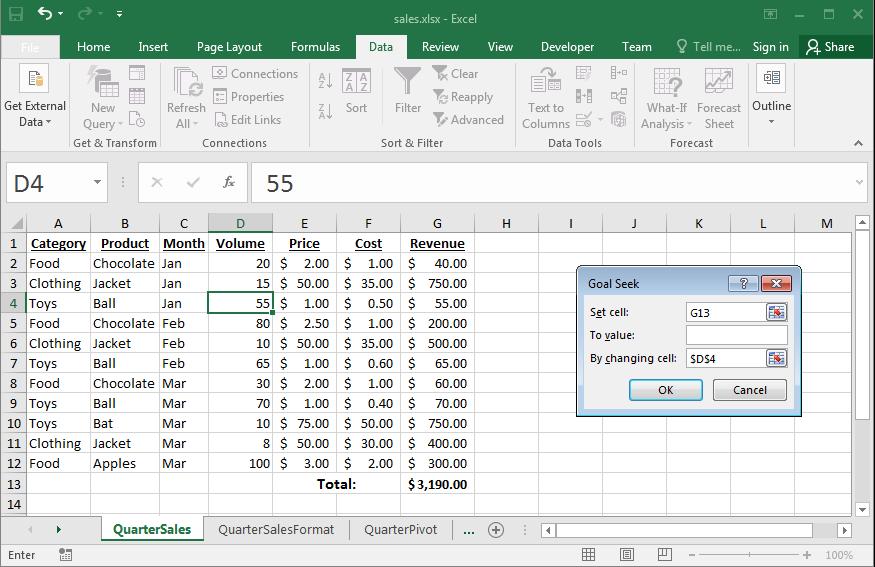 DATA 301: Data Analytics (75) Goal Seek Goal seek is used to have Excel solve for a variable given the target value of