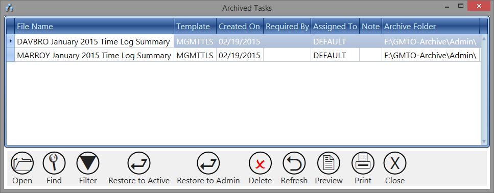 Tasks > Archived Tasks This tile is used to view completed tasks that have been moved to the Archive Folder.