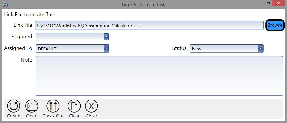 New Tasks > Link File Use this tile to link add a task file that was not created by GMTO.