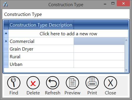 Lists > Construction Type This tile is used to maintain the list of kinds of constructions jobs.