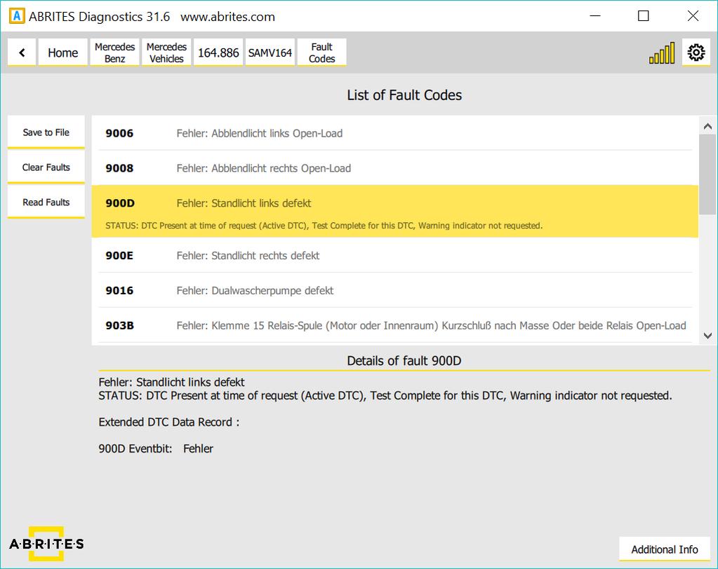 Using the fault code function allows to view the fault codes, read