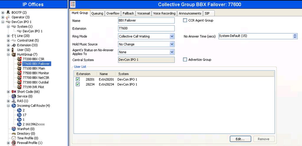 5.6.5. Administer Failover Hunt Group From the configuration tree in the left pane, right-click on HuntGroup and select New from the pop-up list to add a new hunt group.