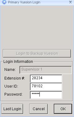 The screen shows the Supervisor 1 Login Information. For Extension #, enter the extension number of the supervisor from Section 6.