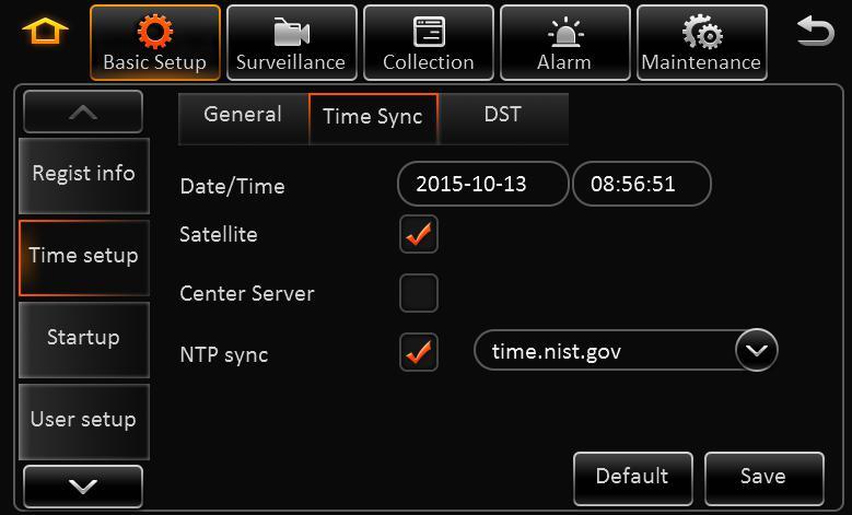 1) 2) Date/Time: Device time, from 2000-01-01 to 2036-12-31 Satellite: Synchronize time with GPS satellite.