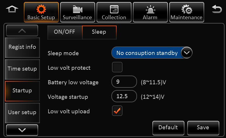 Sleep Mode: Currently, there is only no consumption standby mode available. Low Volta protect: Enabling the low voltage shutdown protection mode selected.