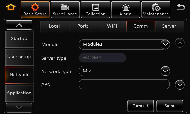 parameters When entering the dialing setup interface, it searches the wireless module type automatically. It shows No Service when there is no module.