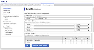 Parent topic: Using an Email Server Configuring Email Notification You can configure email notifications using Web Config so you can receive alerts by email when certain events occur on the product,