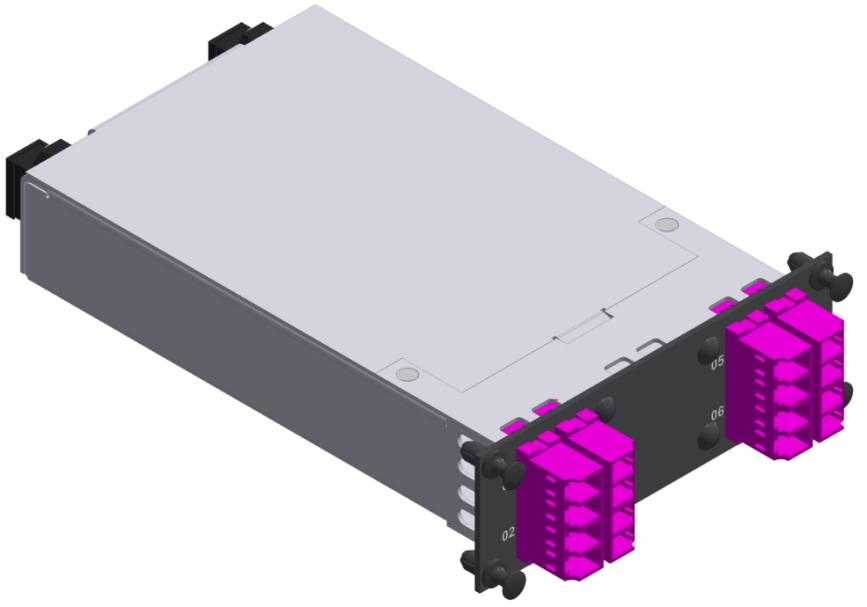 PreCONNECT OCTO MTP Module-Cassettes for SMAP-G2 with 1HU Part-Front-Plates PFP Properties: For Port-Breakout of PreCONNECT OCTO Breakout-Trunks, as described in the application cases earlier in this