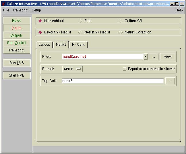 Figure 59 Under the Netlist tab choose Export from schematic viewer and click on Run LVS button.