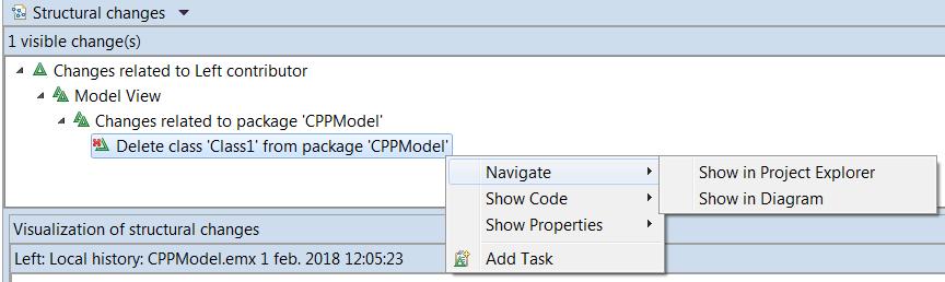Compare/Merge Navigation Commands New command for navigating directly to a diagram from a change Previously it was necessary to first navigate to the Project Explorer and from there to the