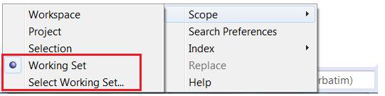 Search Improvements (2/2) Support for searching in working sets from search field