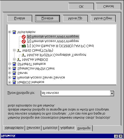 34 4. Click on the + sign in front of SPNetNT Interface to display the following screen: In this example, the ModemShare Client does not use the Remote Access (RAS) protocol stacks.