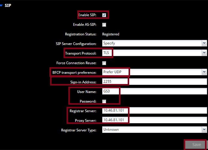 Setting Enable SIP Registrar Server Proxy Server Transport Protocol Sign-in Address Domain User Name Password Description Select this check box to enable the Polycom system to receive and make SIP