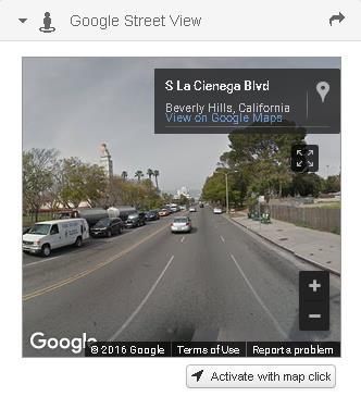 Google Street View Users can see the street view image for anywhere on the map in two clicks. Open the Google Street View tab.