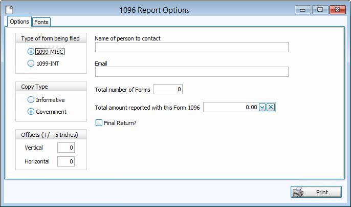 Choose the Type of form being filed by clicking either the 1099-MISC or 1099-INT.