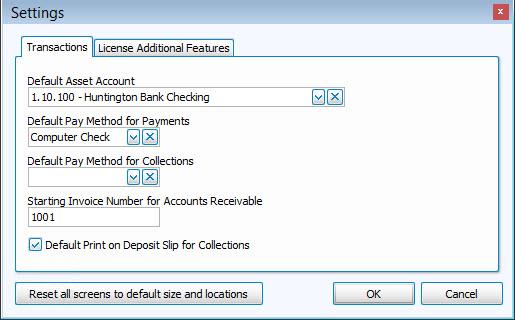 Accounting Module Settings When entering transactions you can have specific transaction details appear automatically (by default) as you tab through the fields.