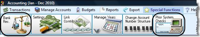 Select the asset account and input the uncleared items from the prior system.