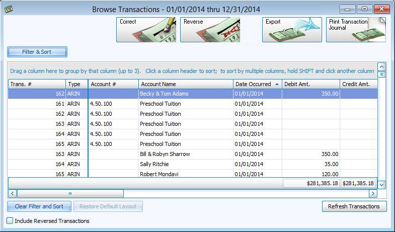 Browse Transactions Every transaction that is either transferred to, or entered from within the Accounting module can be found on the Browse Transactions screen.