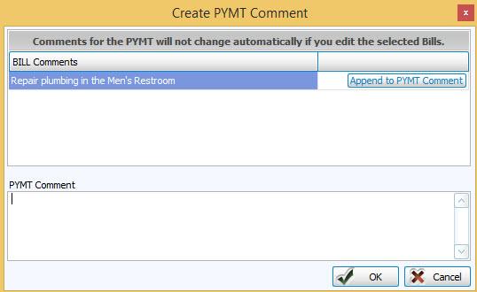 After clicking on the "Append to PYMT Comment"