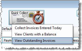 View Outstanding Invoices When you are using the Collect Accounts Receivable feature, first click the Quick Collect button. Then, click View Outstanding Bills.