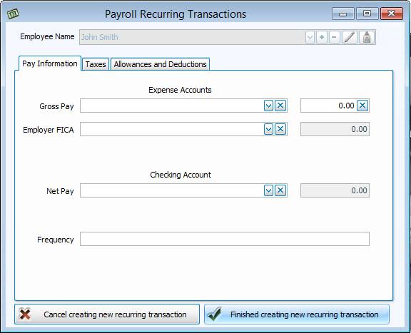 Payroll Recurring Transactions (Manual Entry or from Payroll Service) If you have not obtained and installed the Church Windows Payroll software, you have the option to use the Payroll Recurring
