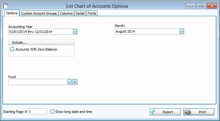 Choose the Accounting Year for your report from the dropdown box. Then, click the box to choose the Month for which you want to run the report.