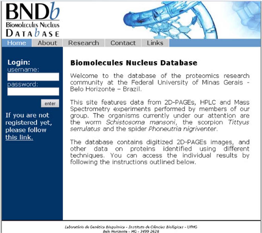 BNDb - An integrated proteomics and transcriptomics database 943 Figure 3. BNDb web interface screenshot. Users access the database through this page.