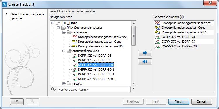 Expression Analysis with the Advanced RNA-Seq Plugin 14 Figure 20: Creating a list of tracks with some references and the statistical comparisons.