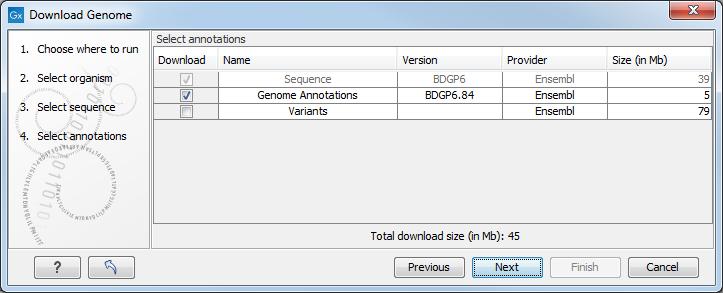 Click on the button labeled Download ( ) in the top right corner of the Workbench, and choose the option "Download Reference Genome Data". 2.