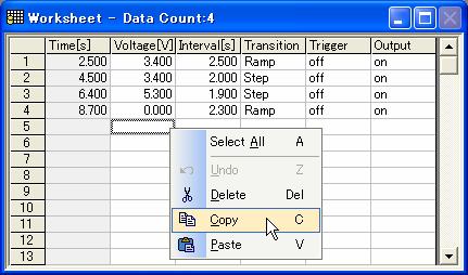 4 Creating and Editing Sequence Data * You can also delete, copy, or insert multiple lines. To perform these actions, press the right mouse button (Fig. 4-11). Fig.