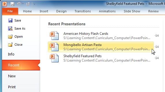 Opening a recent presentation Compatibility Mode Sometimes you may need to work with presentations that were created in earlier versions of Microsoft PowerPoint, such as PowerPoint 2003 or PowerPoint