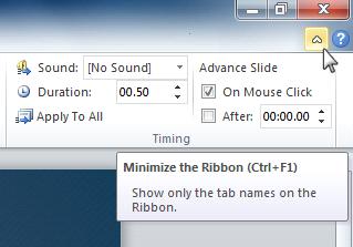Displaying All Commands To Minimize and Maximize the Ribbon: The Ribbon is designed to be responsive to your current task and easy to use, but if you find it is taking up too much of your screen