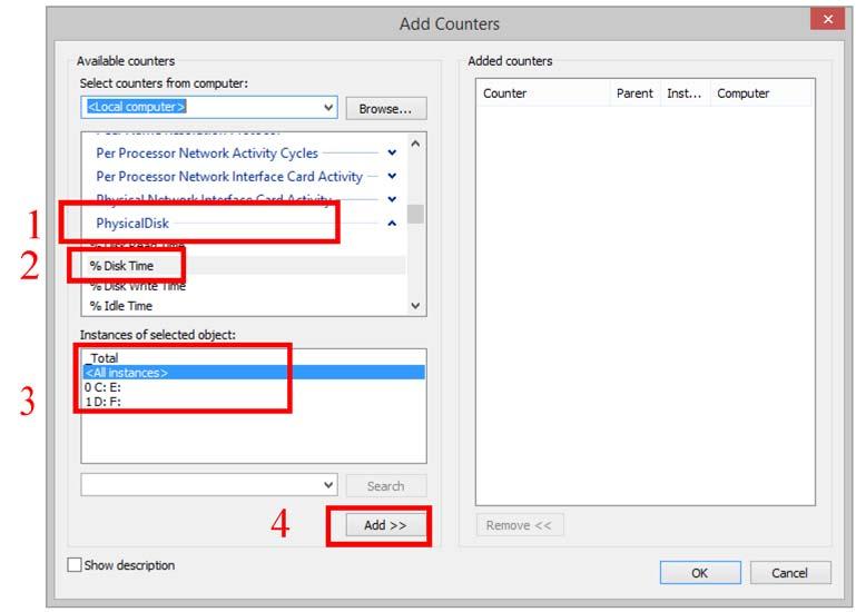 There may be counters defined. To add counters, select the Plus icon to open the Add Counters dialog. Figure 1.6 illustrates. Use the following steps in the Add Counters dialog: 1.