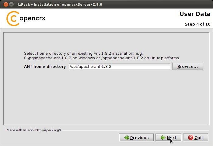 Select the home directory of your Ant installation (automatically selected if the environment variable ANT_HOME is set