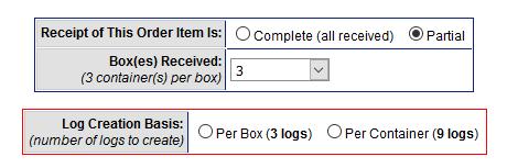 Sacramento Locations: a. Select the number of boxes received from the Box(es) Received picklist b. Select your desired log creation basis.