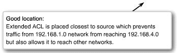 Placing Extended ACLs too far from the source is inefficient use of network resources because packets can be sent a long way only to be dropped or