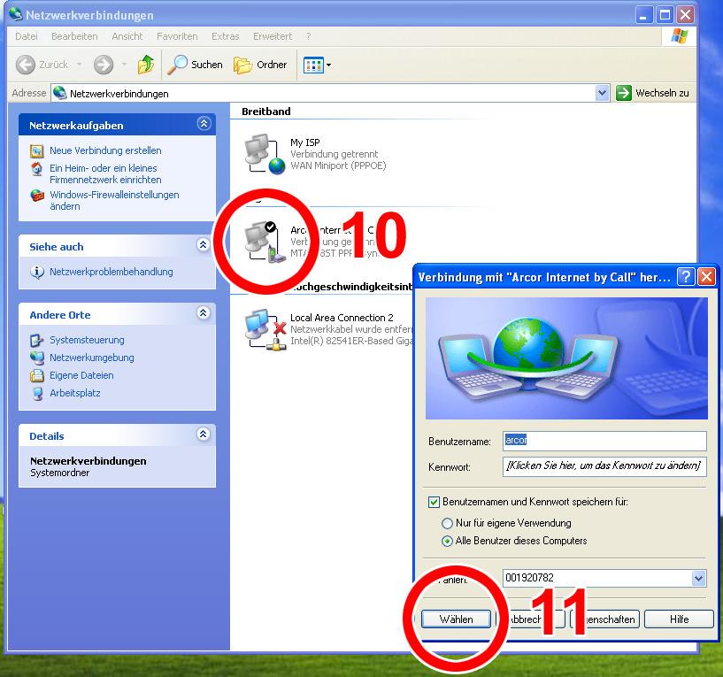 You will find the new connection in the Network Connections under Dial-up. Double-click on the icon. 11.