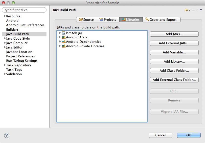 a). For binary version of the SDK select Java Build Path and
