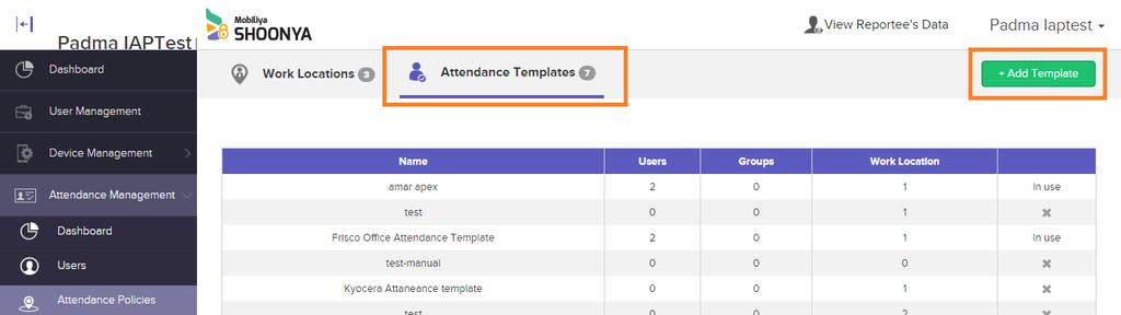 5.3.2. Attendance Templates 1. Click on Attendance Policies under Attendance Management. Select Attendance Templates from the header.