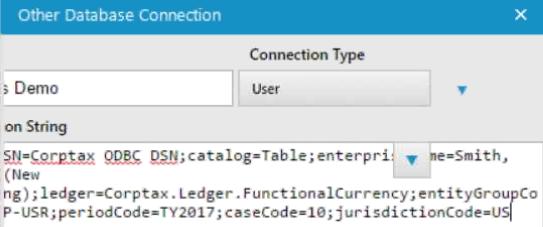 Other Database Connection Window (Showing Data Connection String You Just Created with Data Catalog Table as an