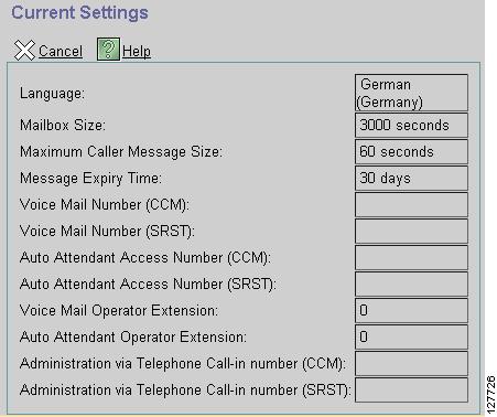 Starting the Initialization Wizard for Cisco Unified CallManager Configuring the Cisco Unity Express Software Using the Initialization Wizard The Current Settings window appears: Note These values
