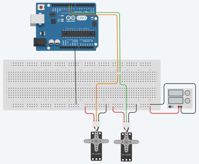 114 Arduino Based Planar Two DoF Robot Manipulator Fig. 6 Electrical connection and whole setup. Fig. 5 Electronic circuit in autodesk circuits. 4.