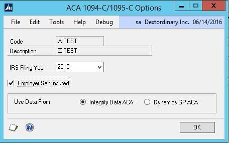 ACA 1094-C / 1095-C options ACA 1094-C / 1095-C options dictate what ACA information the system will gather for export.