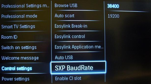 [SXP Baudrate] Sets the Baud rate for the Serial Express communication channel to be 38200 or 19200 Baud (bits per second).